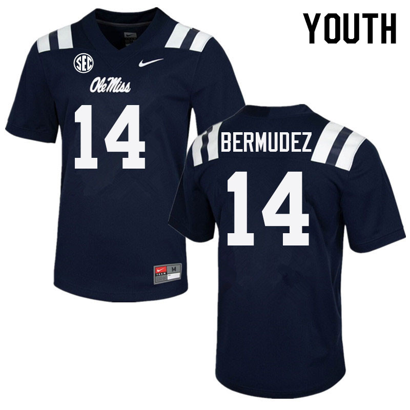 Youth #14 Derek Bermudez Ole Miss Rebels College Football Jerseys Sale-Navy